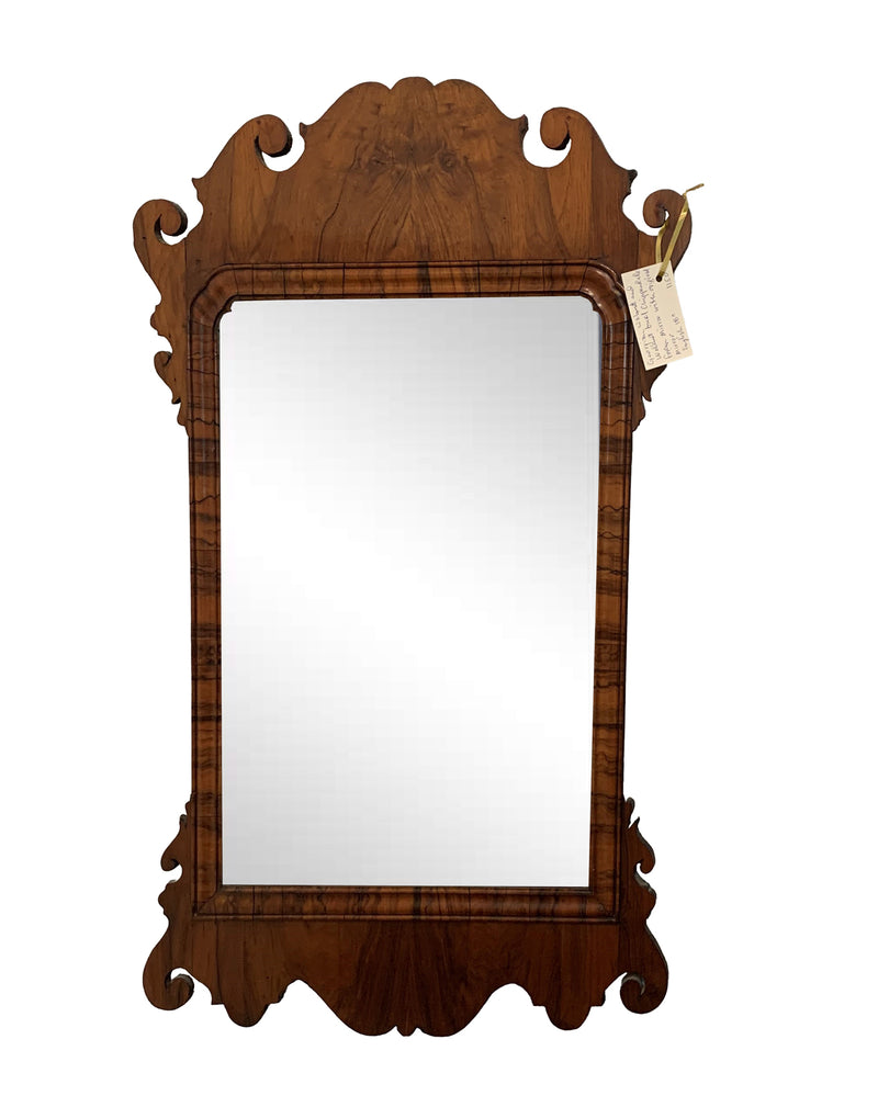 Georgian Walnut & Walnut Burl Chippendale Form Mirror With Original Mirror
