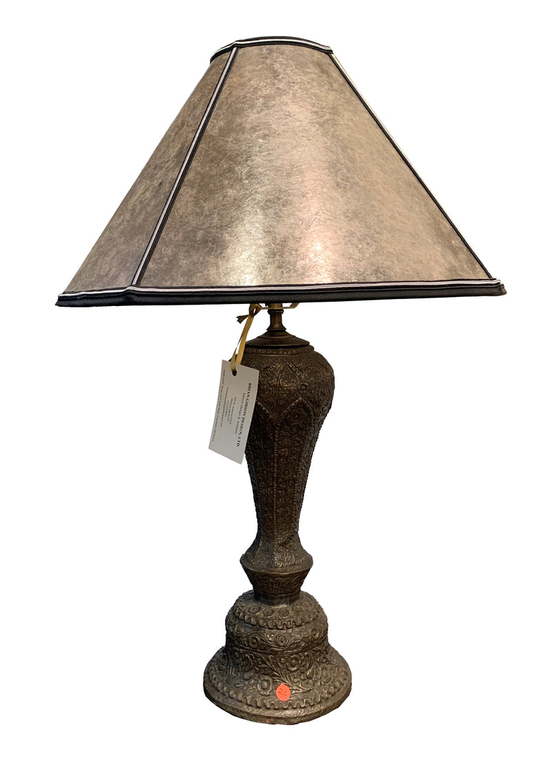 Indian Embossed Silver Antique Lamp With Mica Shade