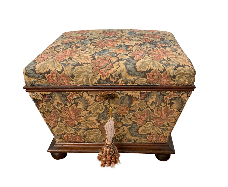 Victorian Storage Ottoman Mahogany With William Morris Tapestry, Lift Top