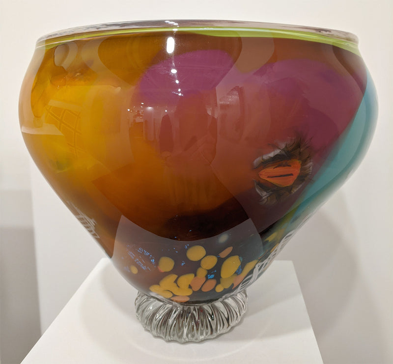 Multicolored Glass Bowl With Cane & Base #706