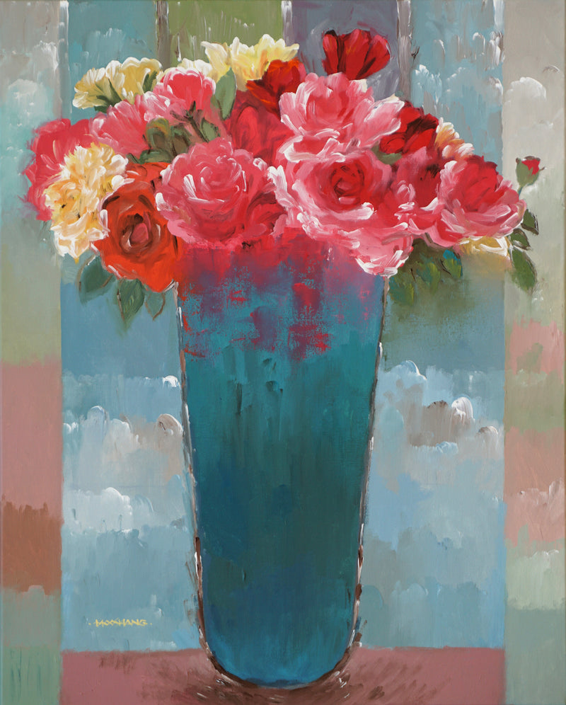 Roses In Blue Vase
