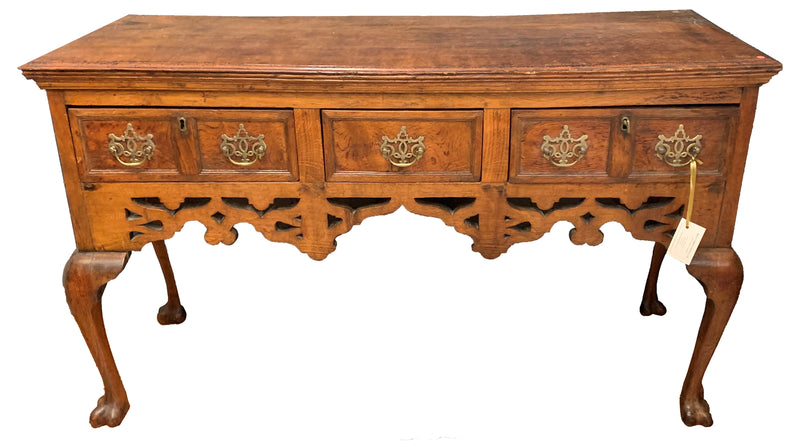 Georgian Oak & Elm Dresser Base With Ornamental Apron